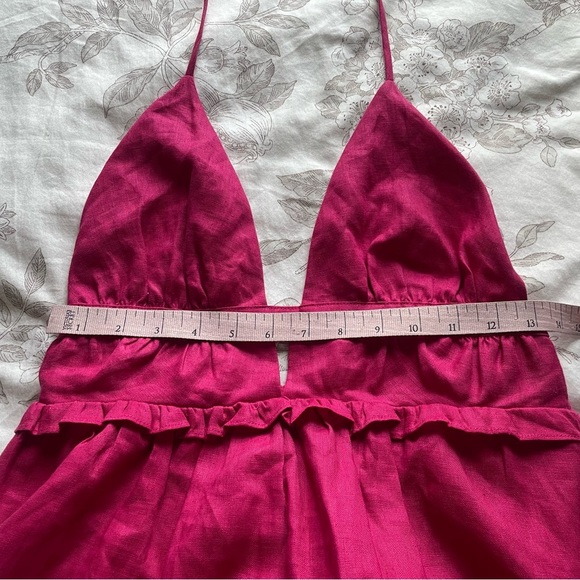 NWT Cami NYC Doris Pink Linen Tiered Babydoll Mini Dress Raspberry Small Fairy - Picture 11 of 12